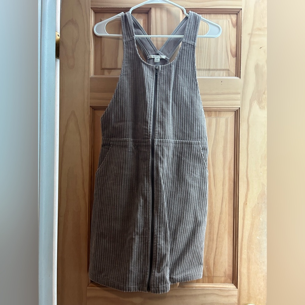 Brown corduroy overall mini dress
